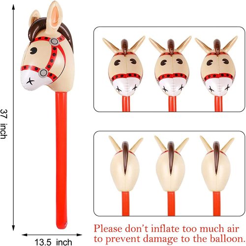 TOSAMZOO 4 Pieces Inflatable Stick Horse Inflatable Stick Horse Balloon Funny Stick Horse Toy for Kids Inflatable Stick Horse Birthday Gift Cowboy Party Supplies (37 Inch Brown)