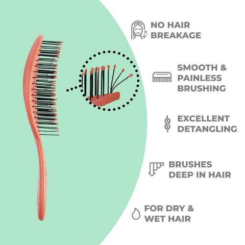 Ninabella Detangler Hair Brush for Women,Men&Kids-Does not Pull on Hair-Hair Straightening Brush for Straight, Curly&Wet Hair-Unique Wave Detangler Brush-Recycled Material–red