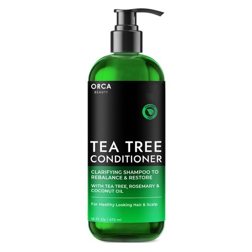 Orca Beauty Tea Tree Conditioner, 16oz - Hydrating and Invigorating Natural Conditioner for Men & Women with Oily Hair and Dry Scalp, Enriched with Vitamin E, Coconut Oil, Silk Proteins, and Rosemary