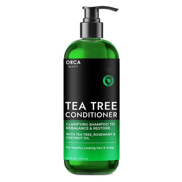 Orca Beauty Tea Tree Conditioner, 16oz - Hydrating and Invigorating Natural Conditioner for Men & Women with Oily Hair and Dry Scalp, Enriched with Vitamin E, Coconut Oil, Silk Proteins, and Rosemary
