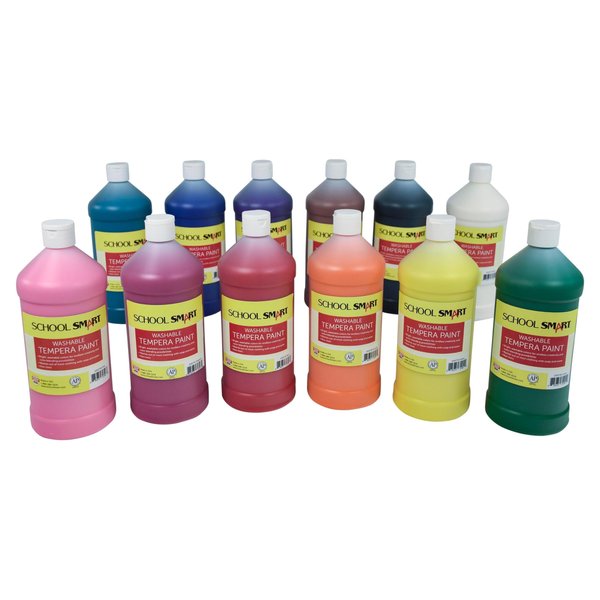 School Smart 2002803 Washable Tempera Paint Set, Grade: Kindergarten to 12, Quart, Assorted (Pack of 12)