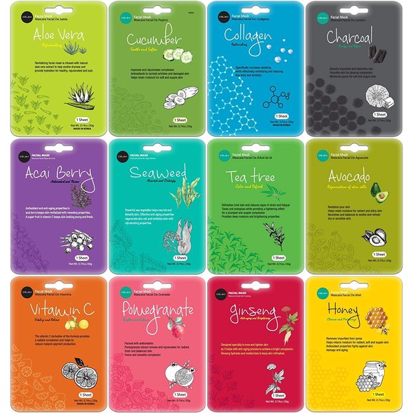 Celavi Essence Facial Sheet Face Mask Variety Set Classic Authentic Korean Moisturizing Skincare (Variation 1, 12 Count (Pack of 3))