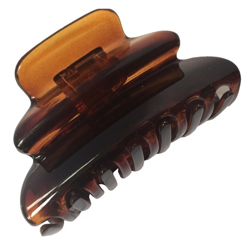 Parcelona French Crumpled Fat Medium Tortoise Shell Celluloid Sturdy Ponytail Jaw Hair Claw Clip Clutcher Clamp with Covered Spring with Inner Teeth for Long or Thick Hair