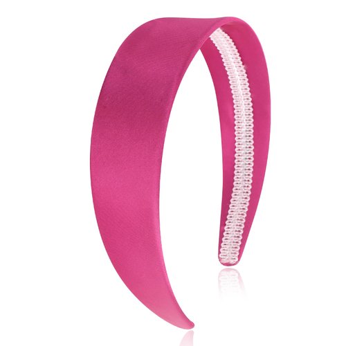 Wecoe Dark Pink Headband 1.6 Inch Wide Silk Satin Headband Women Non Slip Fashion Plain Hot Pink Head Band Solid Hair Band DIY Valentine's Day Hair Accessories for Women Girls Diademas Para Mujer Gift
