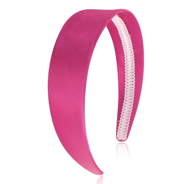 Wecoe Dark Pink Headband 1.6 Inch Wide Silk Satin Headband Women Non Slip Fashion Plain Hot Pink Head Band Solid Hair Band DIY Valentine's Day Hair Accessories for Women Girls Diademas Para Mujer Gift