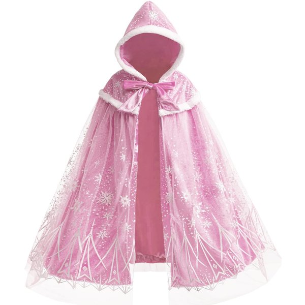 PURFEEL Girls Elsa Cape Kids Warm Hooded Cloak Dress up Princess Cape L 7-10Years