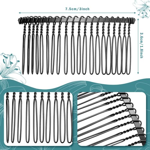 5 Pieces Hair Combs for Women Accessories Metal Bridal Hair Comb 20 Teeth Wedding Veil Comb Decorative for Women Girls Fine Hair(Black)