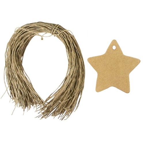 Wrapables 50 Gift Tags/Kraft Hang Tags with Free Cut Strings for Gifts, Crafts & Price Tags - Star
