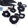 Hair Bun Scrunchies for Girls Women Bunny Bow Hair Bands Velvet Scrunchies Ponytail Holder Elastic Hair Ties Black 8 Pack