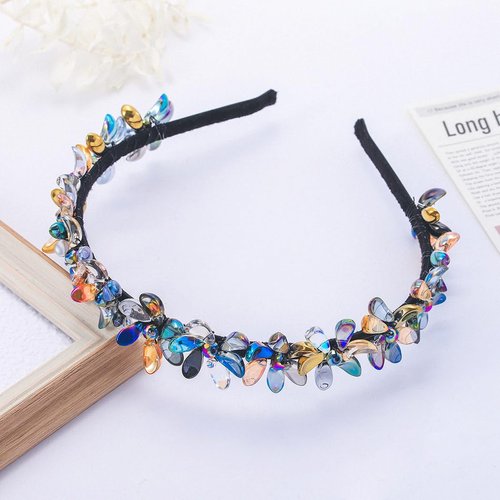 Formery Colorful Flower Headband Black AB Crystal Beads Hairband Party Prom Wedding Handmade Floral Crystals Hair Accessories for Women and Girls