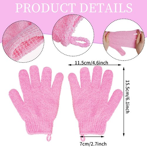 4 Pairs Bath Exfoliating Gloves Scrub, Double Sided Bath Mitts Scrubs for Shower, Exfoliating Shower Mitt Body Scrubber Glove, Bathing Accessories for Bath, Spa, Massage（Yellow, Red, Pink, Light Blue）