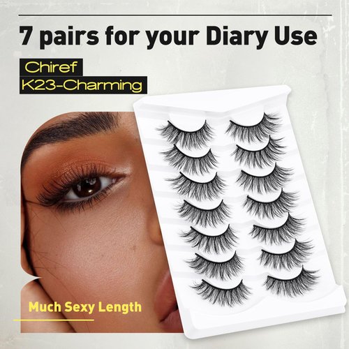 Lashes False Eyelashes Soft Faux Mink False Lashes 14MM False Lashes Chiref Fluffy Curly False Eyelashes 3D 7 Pairs K23-Charming