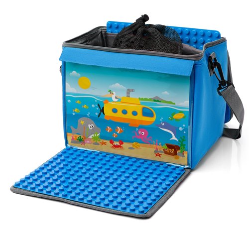 Fantifant Toy Brick Bag with fold-out base plate compatible with big building blocks of various brands e.g. Lego Duplo BAG COLOR sea blue, SIZE XL