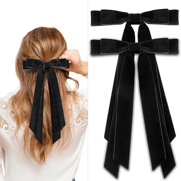 2PCS Black Velvet Bows Hair Clips, 5" Bow Hair Clips Elegant Velvet Hair Bows for Women Girls Non-Slip Alligator Clips Cute Hair Accessories for Toddlers Kids Baby Valentine's Day Christmas Gifts