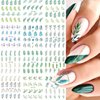 Summer Nail Art Sticker Green Leaf Water Transfer Nail Sticker Decal Green Blue Floral Flower Summer Nail Design for Acrylic Nail-Nail Art Supplies Manicure Decor 12sheets (Green)