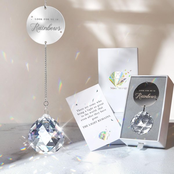 Mooncraftlogy Memorial Gifts for Loss of Loved One, Unique Sympathy Gift Idea Clear Crystal Ball Window Suncatcher, Rainbow Bereavement Grief Gift Box for Loss of Mom Dad Husband Son Daughter