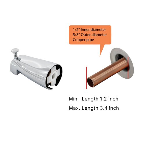 Slip Fit Tub Spout with Pull-Up Diverter for 1/2 inch Copper Tube, Chrome