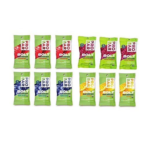 Probar Bolt Organic Energy Chews Orange, Raspberry, Strawberry, Berry Blast - Three of Each Flavor, Box of 12