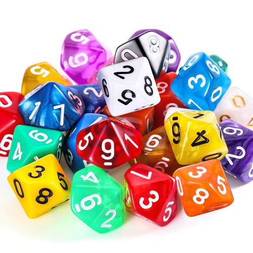 TecUnite 25 Pieces Polyhedral Dice Set with Black Pouch for Other Table Games with Random Multi Colored Assortment (Transparent Mixed Color,10 Sides)