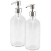 Cornucopia 16-Ounce Clear Glass Boston Round Bottles w/Stainless Steel Pumps (2 Pack), Soap Dispenser Great for Essential Oils, Lotions, Liquid Soaps
