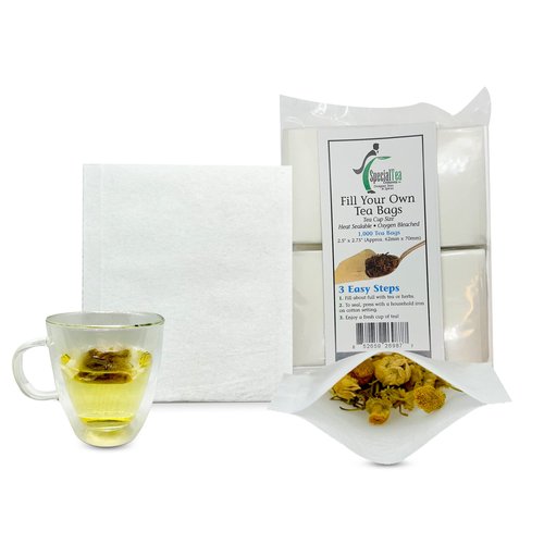 1000 Empty Tea Bags 2.5” x 2.75” White Compostable, These Heat Sealable Tea Infuser for Loose Tea Herbs are Organic Disposable Tea Strainer Bags made of Wood (pulp) Fibers