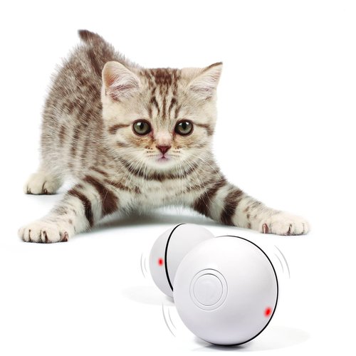 YOFUN Smart Interactive Cat Toy - New Upgraded 360 Degree Self Rotating Ball, USB Rechargeable Wicked Ball, Build-in Spinning Led Light, Stiulate Hunting Instinct for Your Kitty (White)