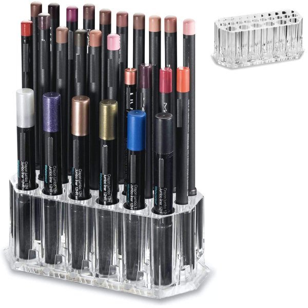 BY ALEGORY Acrylic Eyeliner Organizer & Lip Liner Organizer 26 Space Storage 20 Standard 6 Jumbo Cosmetic Pencil Makeup Display Case Refillable Container