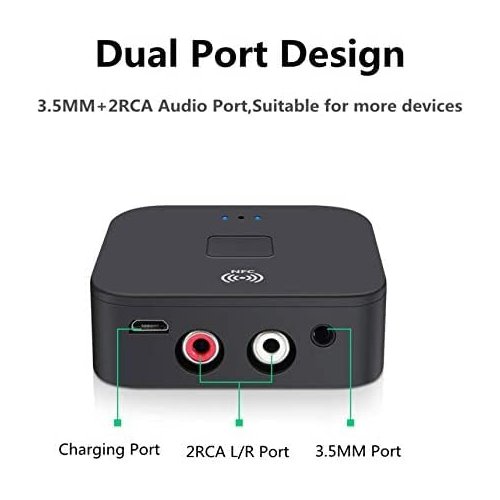 Bluetooth Receiver for Home Stereo RCA, 3.5mm AUX Wireless Audio Adapter for Home and Car Stereo System,NFC-Enabled