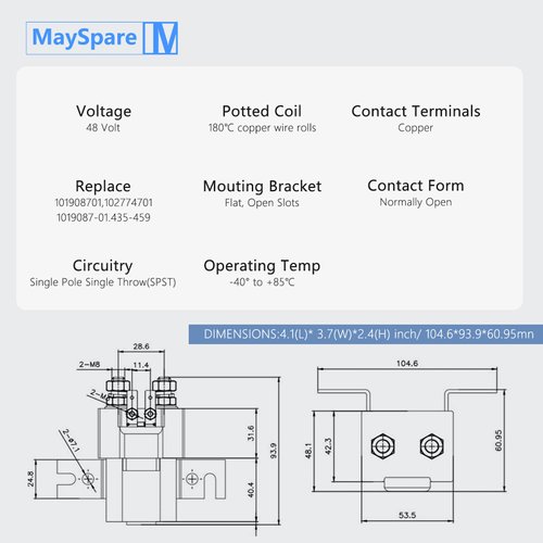 MaySpare 48V Golf cart Solenoid,4 Terminal Solenoid Coil, Albright Solenoid for Club Car 95-Up DS and 04-08 Precedent Golf Carts 101908701,102774701
