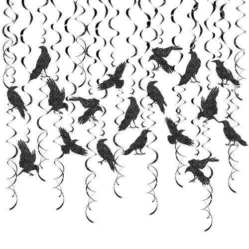 24 Pcs Crow Hanging Swirls Crow Ceiling Decorations Black Crow Party Decorations Crow Party Supplies for Crow Birthday Party Decorations Halloween Party Decorations