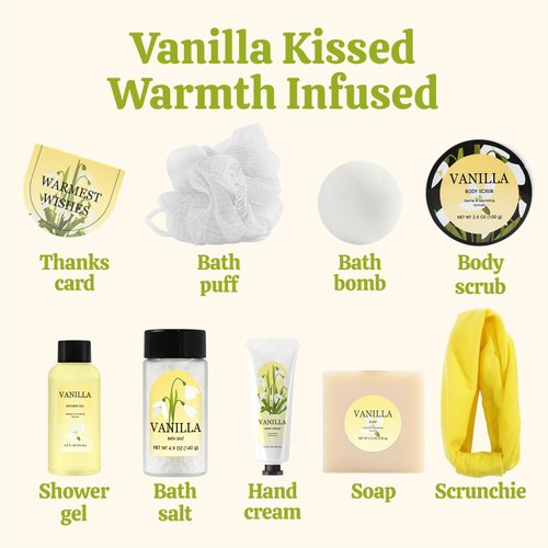 Spa Gift Baskets for Women Muse Lagoon Bath Set 8Pcs Vanilla Skincare Gift Set, Bath Gifts For Women Includes Hand Cream Body Scrub Soap, Bath Sets For Women Gift, Womens Gifts for Christmas