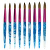 PANA USA Acrylic Nail Brush Pure Kolinsky Hair Acrylic White Swirl Blue Handle with Pink Ferrule Round Shaped - Size 12