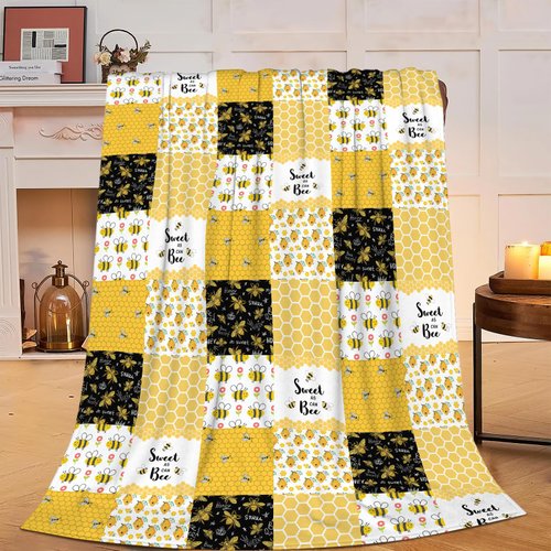 Bee Blanket Nursery Bee Fleece Throw Blanket Fuzzy Plush Super Soft Cozy Warm Toddler Bee Decor Stuffed Animal Bedding Blanket Gifts for Boys Girls Kids Adult Men Women 40"x50"