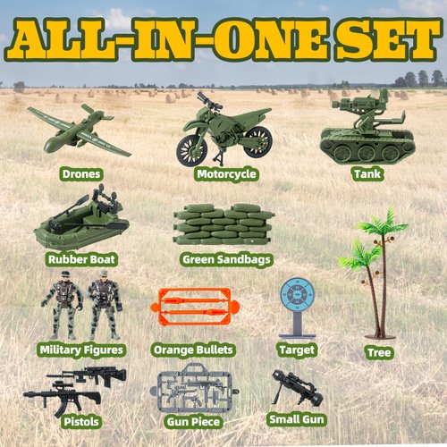 Wbzle Military Soldier Action Figures, 15PCS Army Soldier Set Including Military Base, Military Vehicles, Military Combat Toys, Army Toy Set for Kids Boys