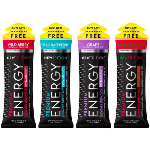 NewTrition Extra Strength Energy Shots, Caffeine Energy Shots with Vitamin B & Amino Acids, Sugar-Free Vitamin Energy Shot, 1.7 fl oz, Raspberry, 4 Count