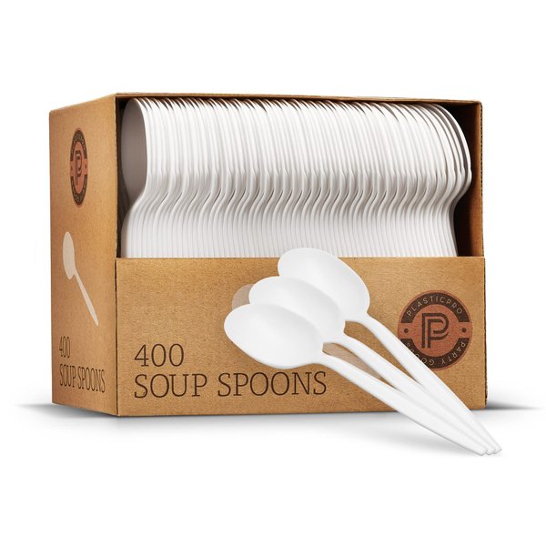 Plasticpro Cutlery 400 Mediumweight White Disposable Plastic Soup Spoons