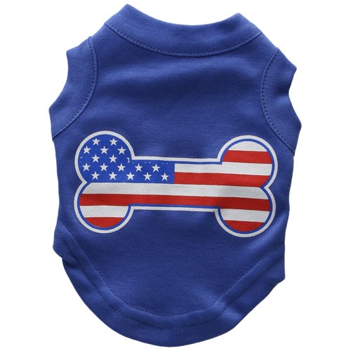 Pet Dog & Cat Shirt Screen Printed, Bone Shaped American Flag Blue XS (0-3 lbs.)