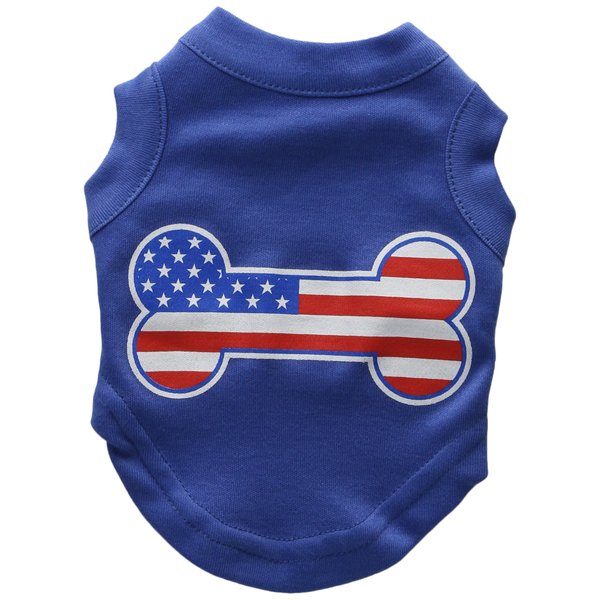 Pet Dog & Cat Shirt Screen Printed, Bone Shaped American Flag Blue XS (0-3 lbs.)