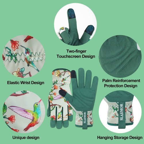 SLARMOR Leather-Gardening-Gloves for Women - Thorn-Proof Work-Gloves with Touch Screen for Weeding, Digging, Planting,Pruning Yard garden Gloves -Small