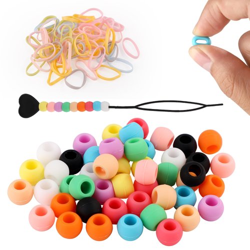 50pcs Silicone Hair Beads, Soft Pony Beads for Hair Soft Hair Beads with Elastic Hair Ties Hair Beading Needle Silicone Hair Beads for Braids Hair Beads Set for Kids Girls Women