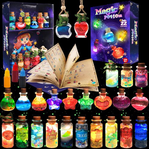 Rhybor Magic Potion Kit for Kids,Mix 22 Bottles Fairy Magic Potions,Mystery Potions Craft Kit,Christmas Halloween Decorations Birthday Gift Toys for Girl 6 7 8 9 10
