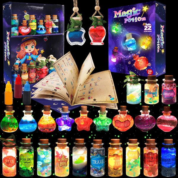 Rhybor Magic Potion Kit for Kids,Mix 22 Bottles Fairy Magic Potions,Mystery Potions Craft Kit,Christmas Halloween Decorations Birthday Gift Toys for Girl 6 7 8 9 10