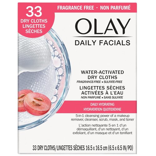 OLAY Daily Facial Hydrating Cleansing Cloths with Grapeseed Extract, Makeup Remover 33 ea (Pack of 12)