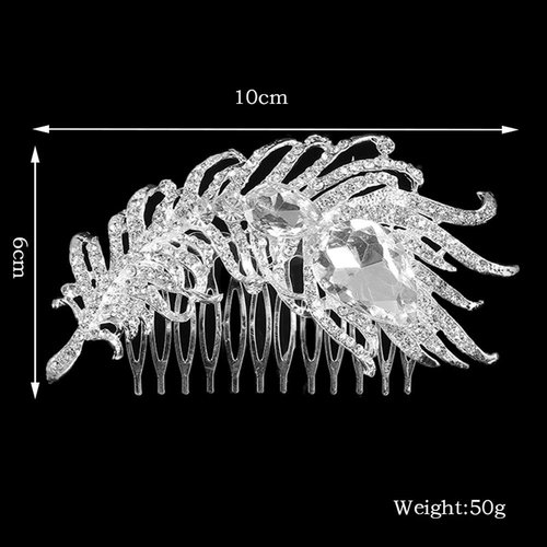 3.93 Inch Rhinestone Crystal Bridal Peacock Feather Hair Comb Couture Bridal Hair Comb Wedding Headpiece