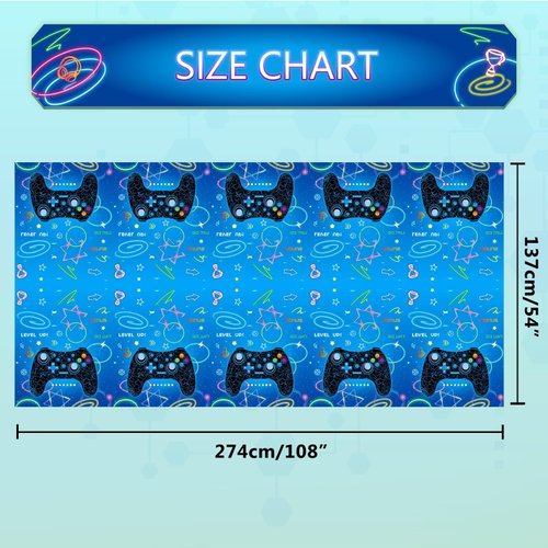 WERNNSAI Blue Video Game Party Tablecloth - 2 Pack 54’’ x 108’’ Birthday Party Decorations for Kids Boys Gamer Party Disposable Plastic Rectangle Table Cover for Gaming Night Geek Game Party Supplies