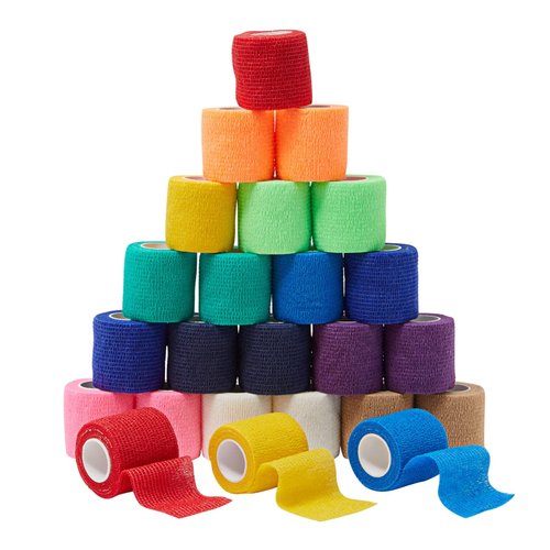 Juvale 24-Rolls Self Adhesive Bandage Wrap 2 inch x 5 Yards - Breathable Vet Tape, Elastic Cohesive for Wrist, Swelling, Sports, Tattoo (12 Assorted Colors)