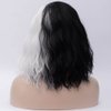 Aicos Short Black and White Costume Wig for Women Halloween Spooky Curly Wig Daily Dress Carnival Party Masquerade Anime Cosplay Wig +Wig Cap