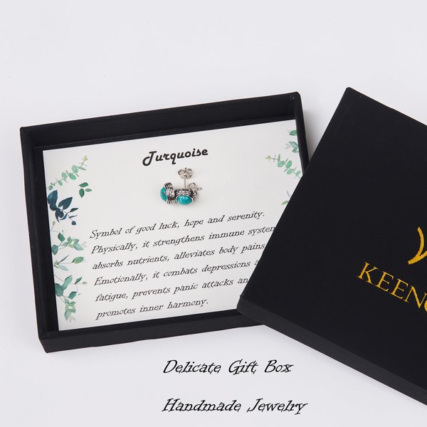 Small Green Genuine Turquoise 925 Sterling Silver Hypoallergenic Stud Earrings Jewelry for Women Western Antiqued Sterling Silver Boho Handmade Birthstone Earring Jewelry Best Gift for Women Her