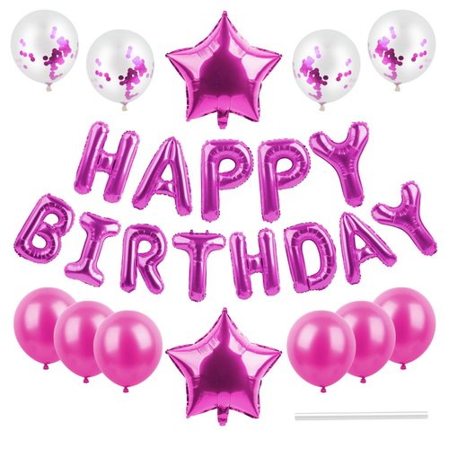 25 Pcs happy birthday balloon banner,happy birthday balloons letters,happy birthday decorations,3D Foil Letter and Star balloon (rose red)