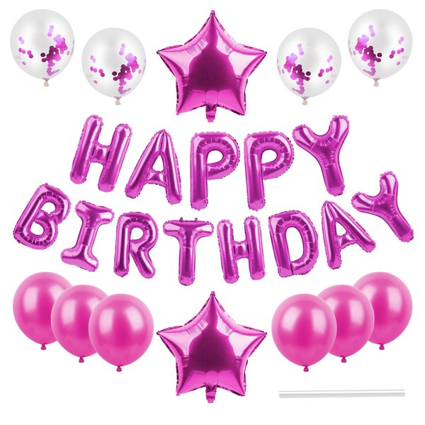25 Pcs happy birthday balloon banner,happy birthday balloons letters,happy birthday decorations,3D Foil Letter and Star balloon (rose red)